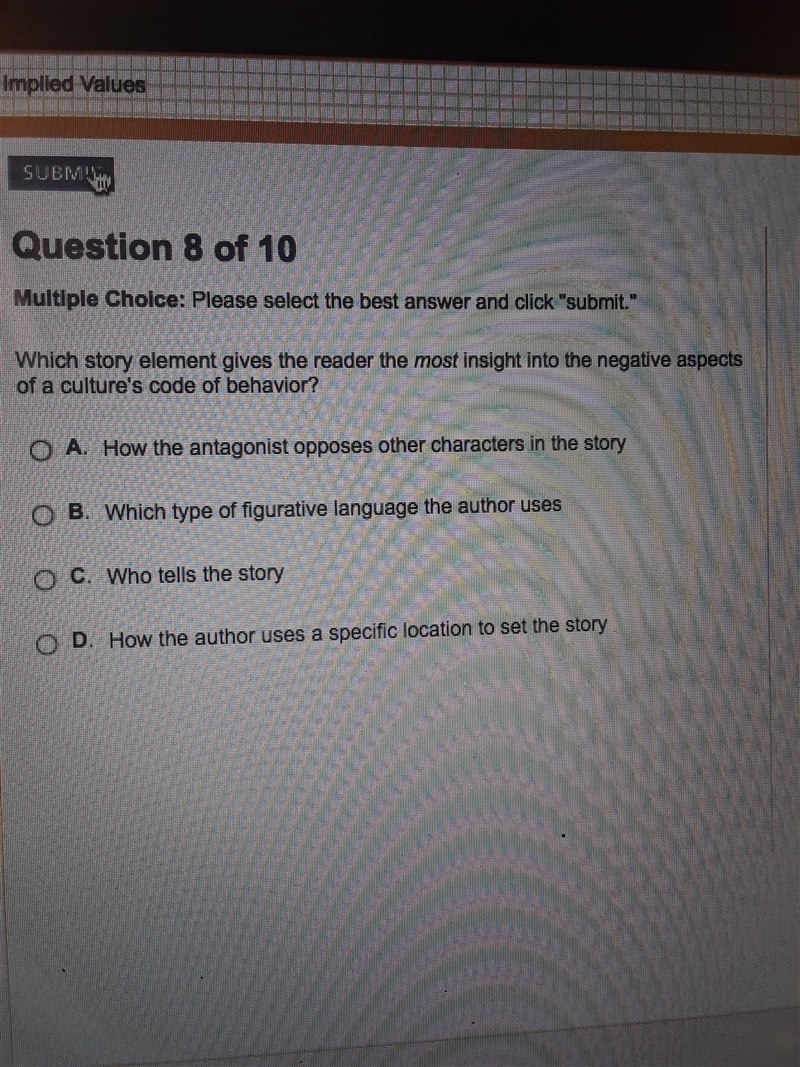 which story element gives the reader the most insight into the negative aspects of-example-1