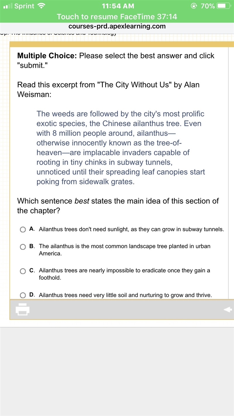 Which sentence best states the main idea of this section of this chapter ? the city-example-1