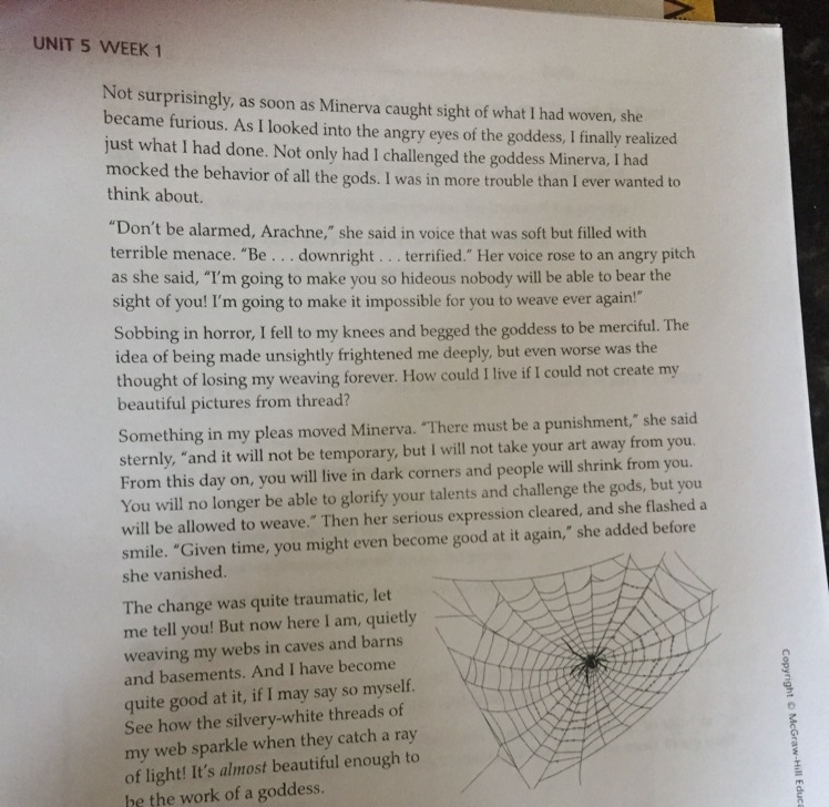 Answer questions 1-5 of this passage of Through the Eyes Of a Spider but 1st read-example-1