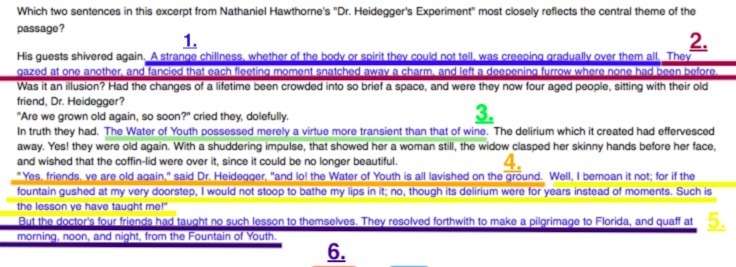 Which TWO sentences in this excerpt from Nathaniel Hawthorne's "Dr. Heidegger-example-1