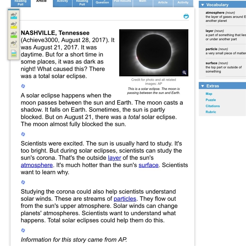 Which is not important to say? A) A solar eclipse happens when the moon passes between-example-1