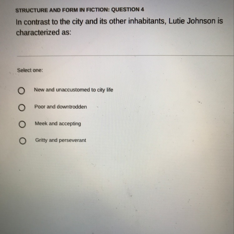 In contrast to the city and its other inhabitants, lutie Johnson is characterized-example-1