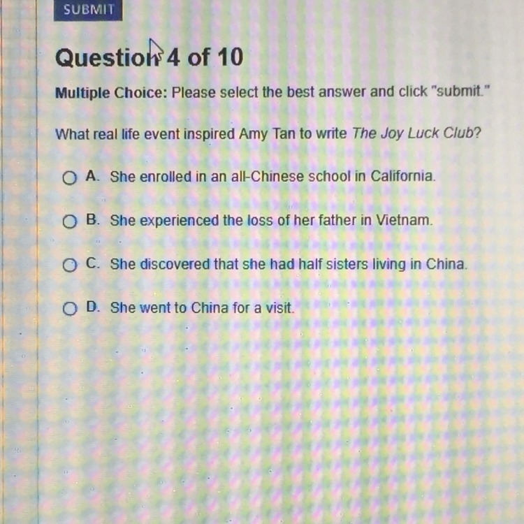 Please help..... what real life event inspired Amy tan to write the joy luck club-example-1