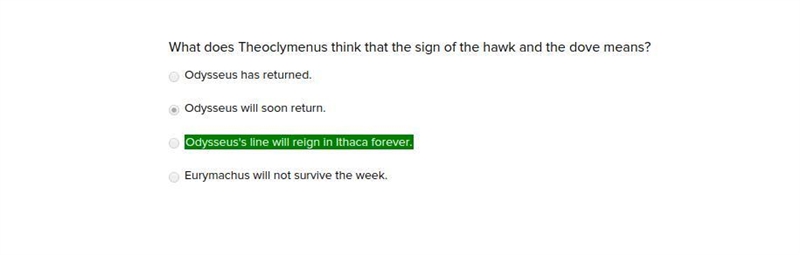 What does Theoclymenus think that the sign of the hawk and the dove means? Odysseus-example-1