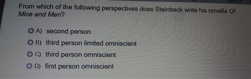 From which of the following perspectives does Steinbeck write his Novella Of Mice-example-1