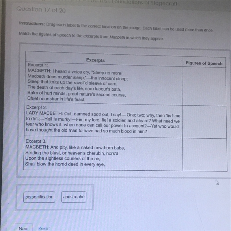 Match the figures of speech to the excerpts from Macbeth in which they appear-example-1