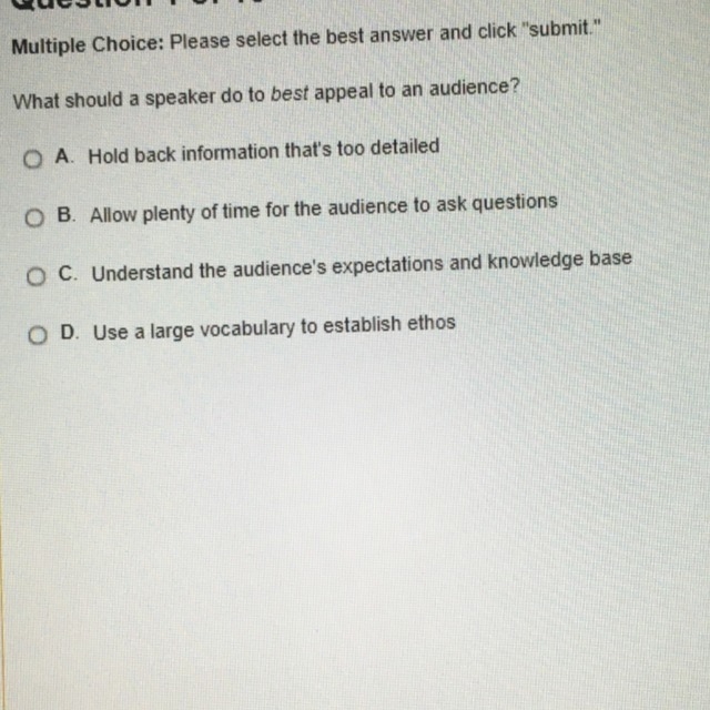 What should a speaker do to best appeal to an audience-example-1