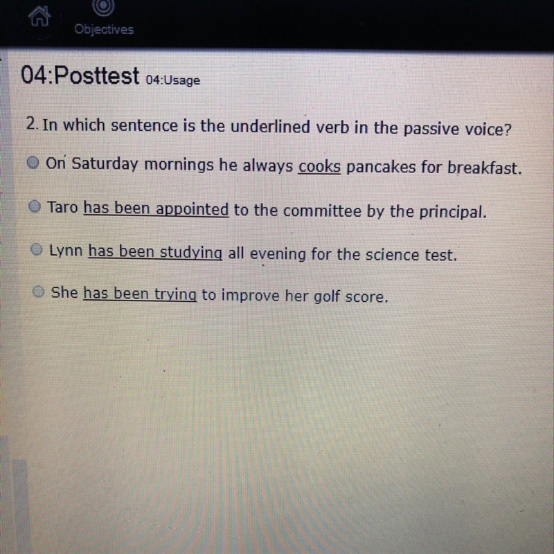 In which sentence is the underlined verb in the passive voice??????-example-1