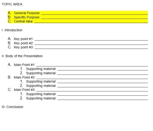 Order these statements in the correct order to fill in the Topic Area of the outline-example-1