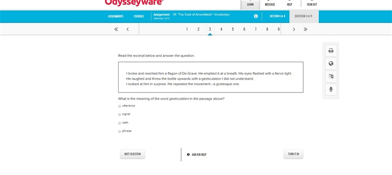 What is the meaning of the word gesticulation in the passage above? utterance signal-example-1