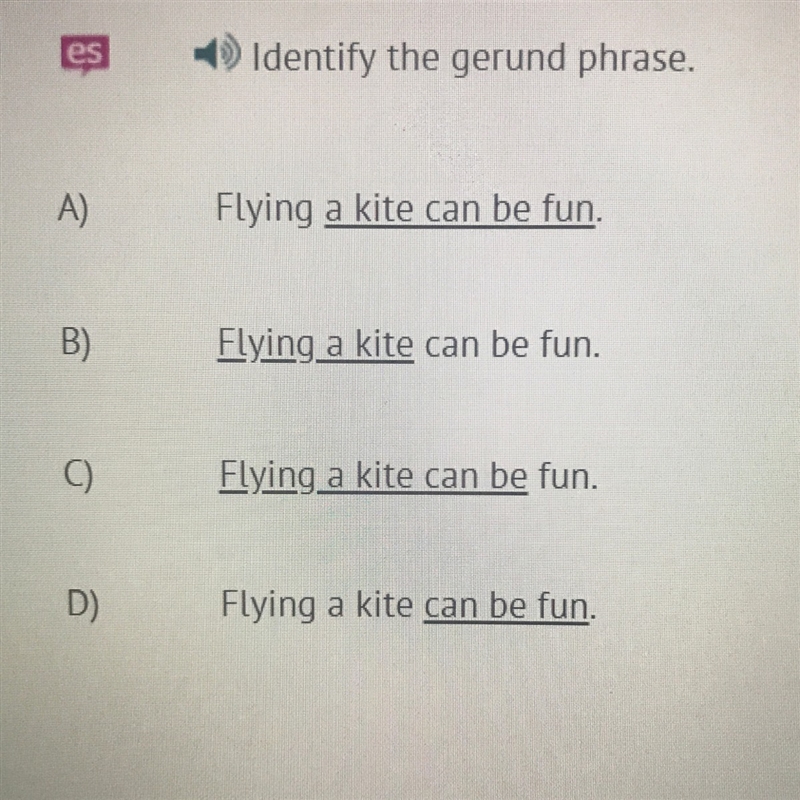 Identify the gerund phase.-example-1