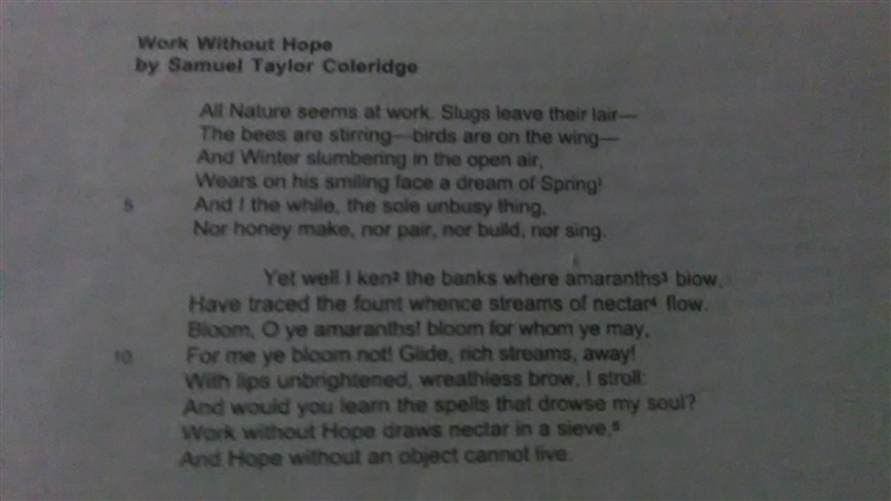 Coleridge uses his speaker's point of view to describe A. the possible thoughts and-example-1