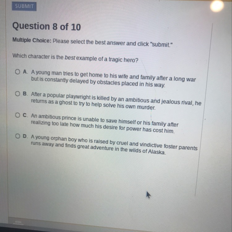 Which character is the best example of a tragic hero ? Please help-example-1