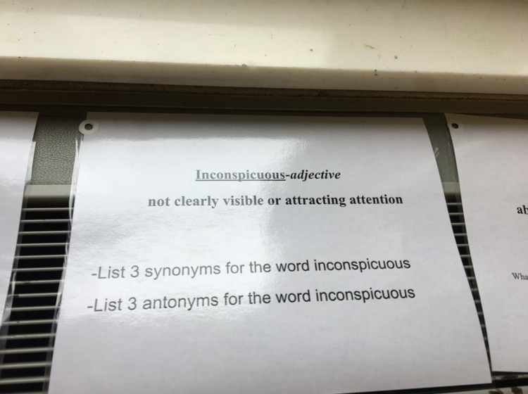 List 3 Synonyms for the word inconspicuous. List 3 Antonyms for the word inconspicuous-example-1