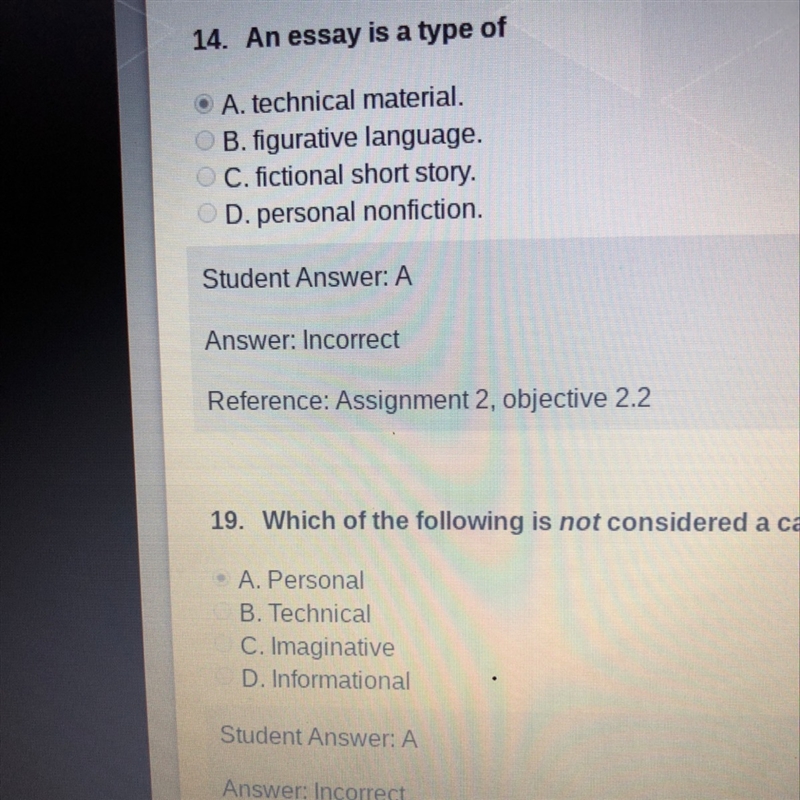 An essay is a type of?? The answer is not A... the correct is D.personal nonfiction-example-1