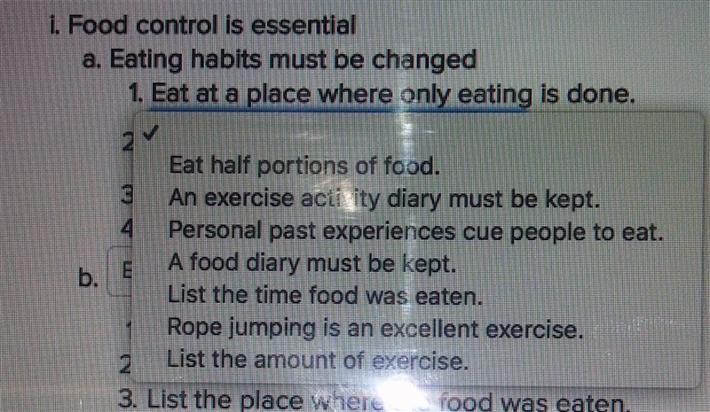 I. Food control is essential a. Eat at a place where only eating is done. look at-example-1