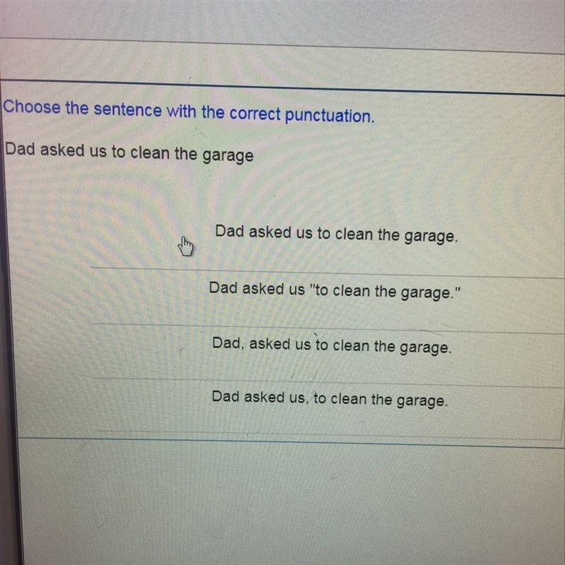 Choose the sentence with the correct punctuation.-example-1