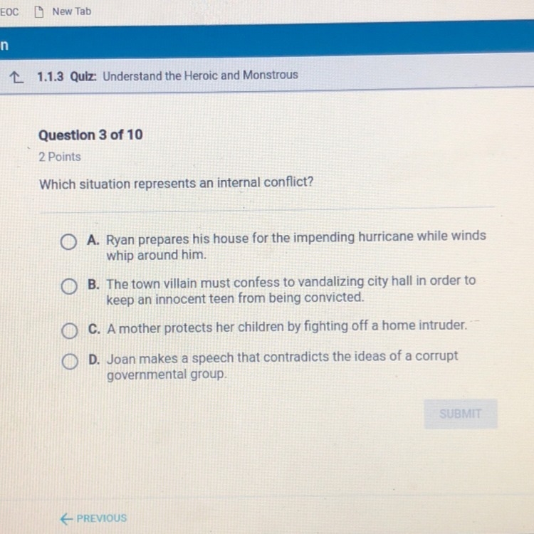 Which situation represents an internal conflict?-example-1