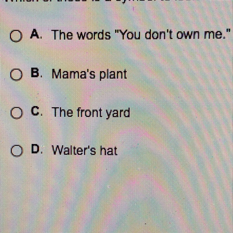 Which of these is a symbol to look for in “ A raisin in the sun”?-example-1