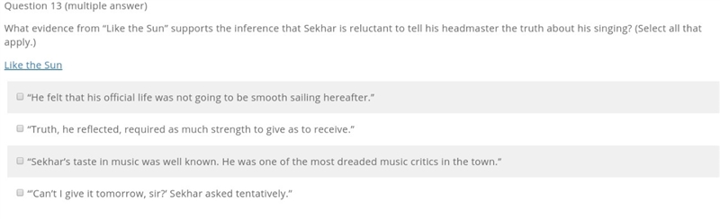 What evidence from “Like the Sun” supports the inference that Sekhar is reluctant-example-1