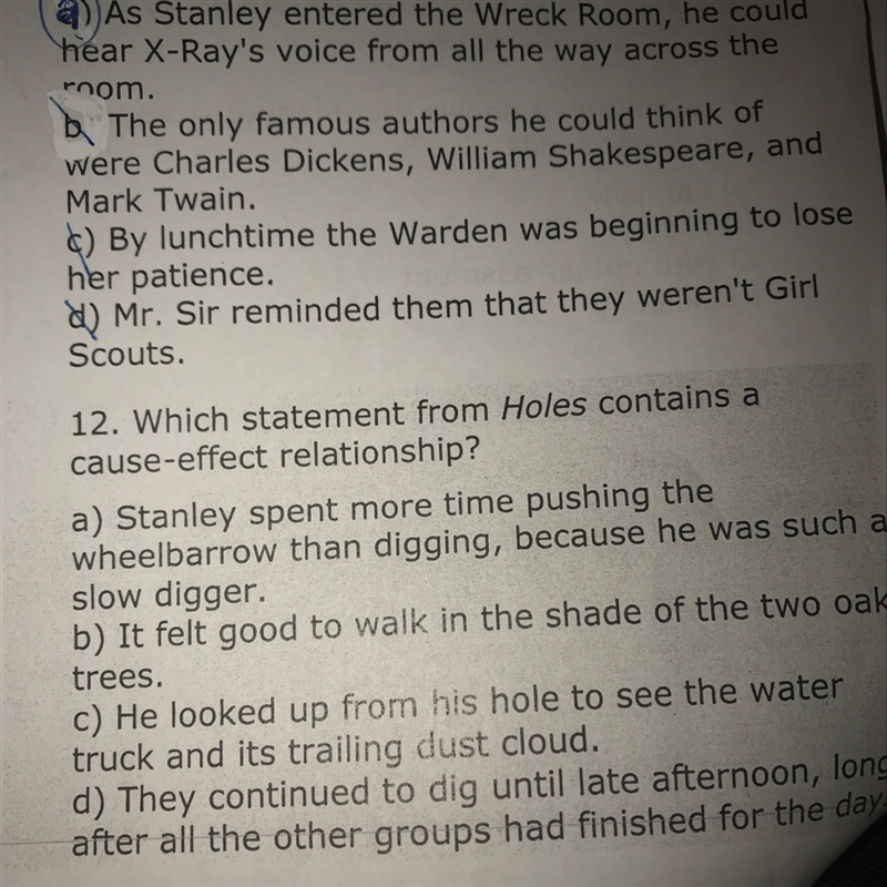 Which statement from Holes contains a cause-effect relationship-example-1