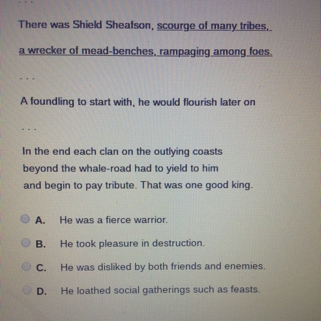 Is this excerpt from Beowulf, what do the underlined words imply about Shield Sheafson-example-1