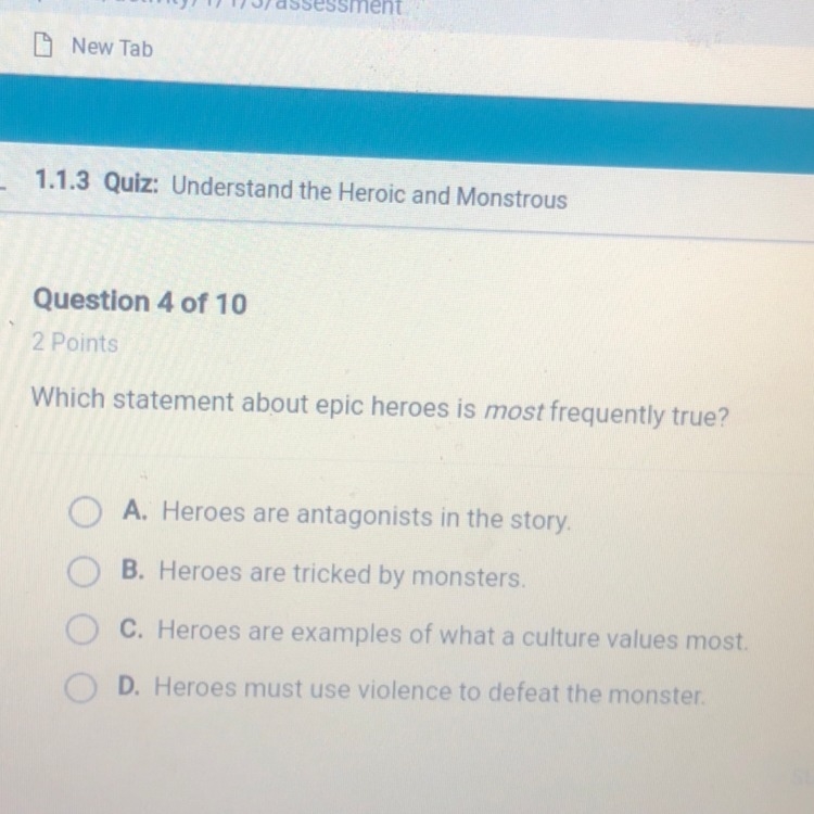 Which statement about epic heroes is most frequently true?-example-1