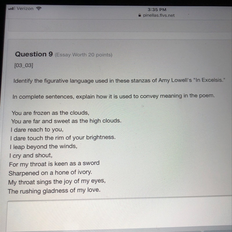 Identify the figurative language used in these stanzas of Amy Lowell’s “in excelsis-example-1