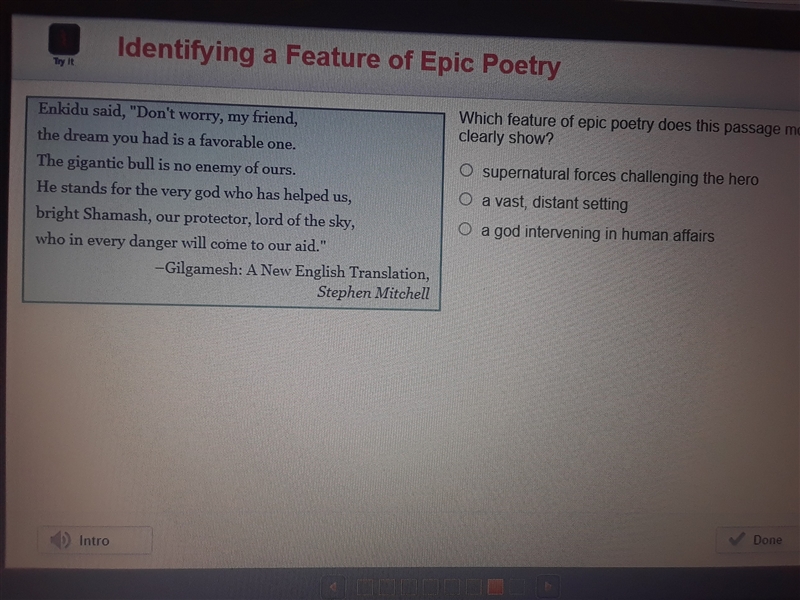 Which feature of epic poetry does the passage most clearly show? I need help asap-example-1