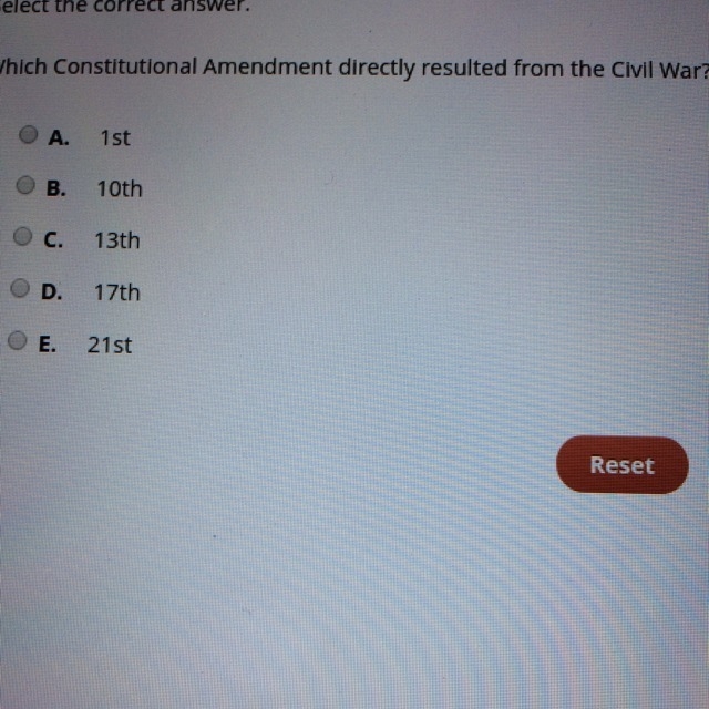 Which Constructional Amendment directly result from the Civil War-example-1