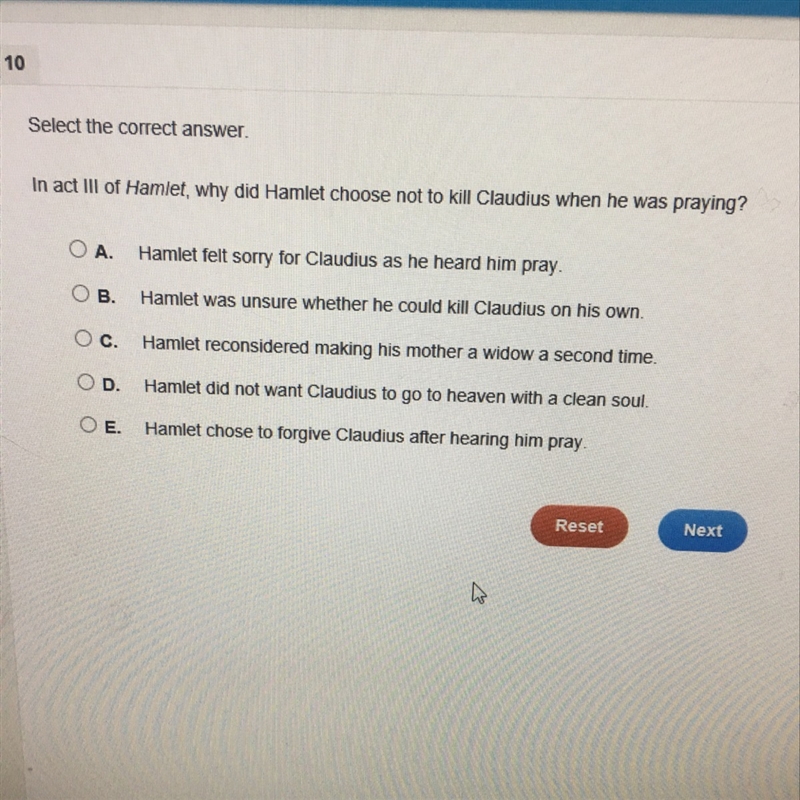 In act 111 of hamlet why did hamlet choose not to kill Claudius when he was praying-example-1