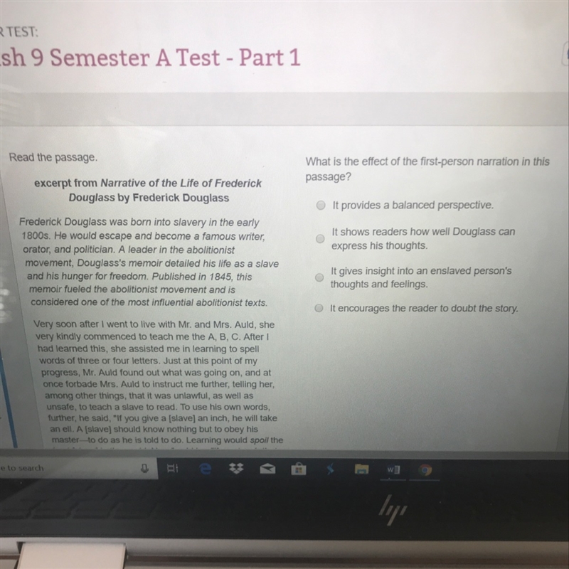 What is the affect of the first person point of view-example-1