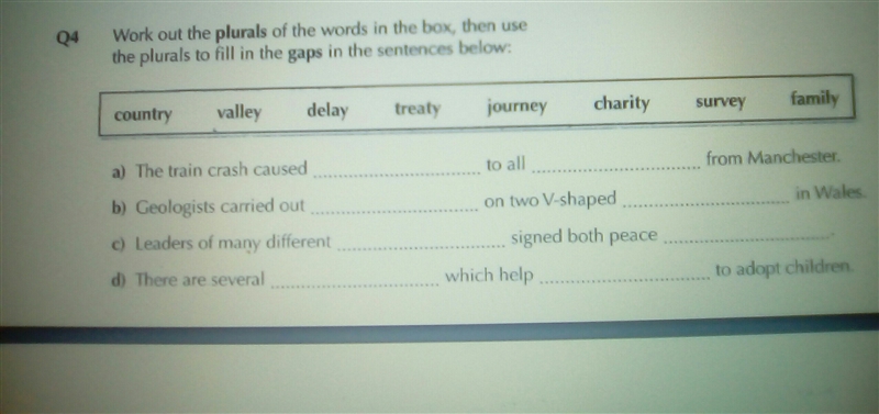 work out the plurals of the words in the box ,the use the plurals to fill in the gaps-example-1