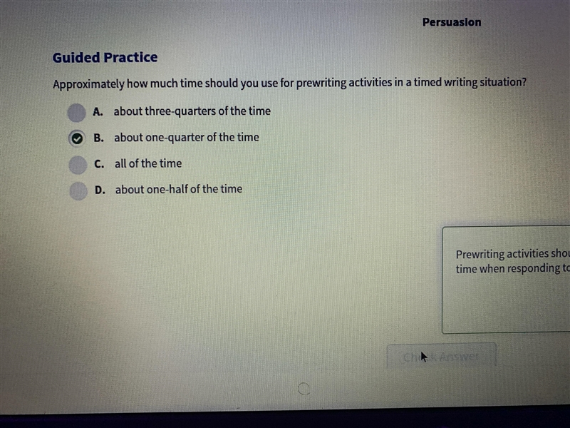 Approximately how much time should you use for prewriting activities in a timed writing-example-1