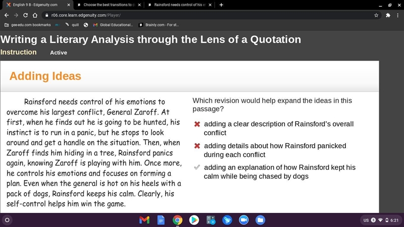 Rainsford needs control of his emotions to overcome his largest conflict, General-example-1