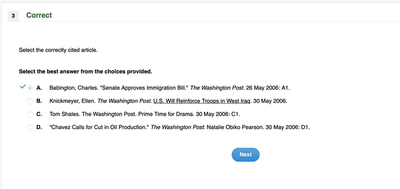 Select the correctly cited article. Select the best answer from the choices provided-example-1