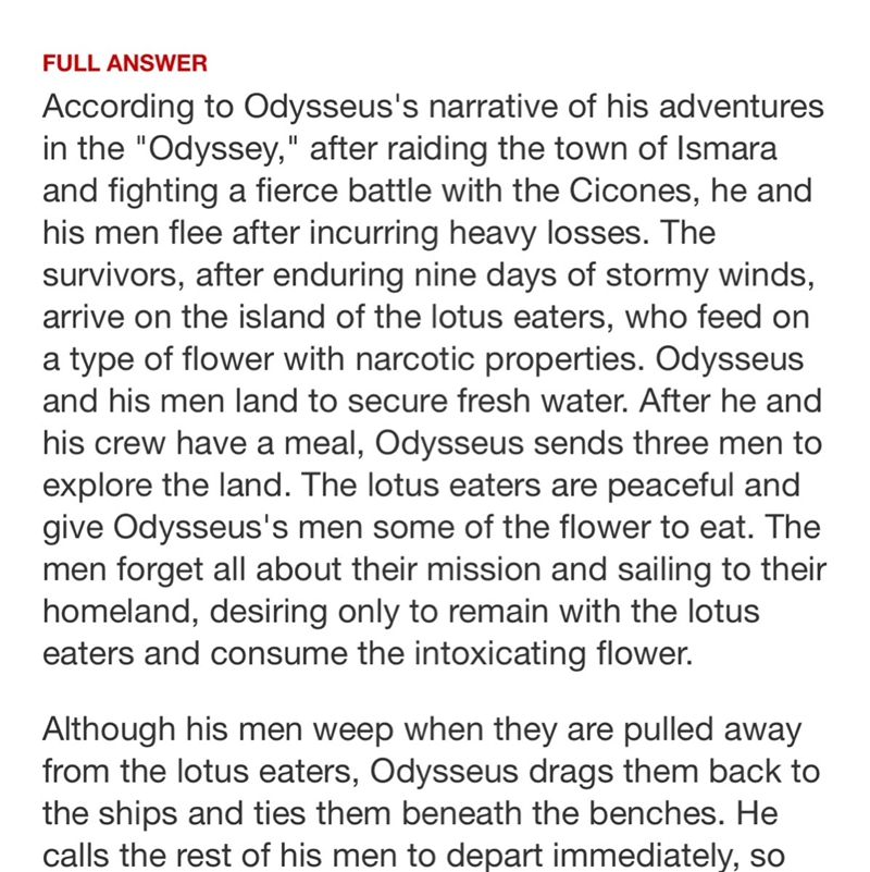 What does Odysseus do when his men eat the lotus plant shows the epic hero characteristic-example-1