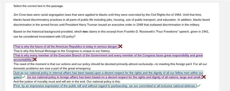 Which two claims in this excerpt from Franklin D Roosevelt’s four freedom speech given-example-1