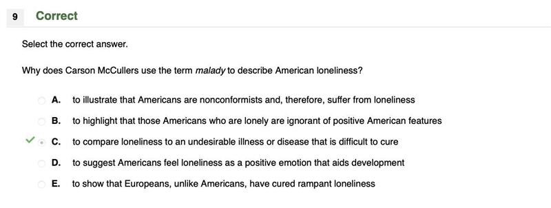 Why does Carson McCullers use the term malady to describe American loneliness-example-1