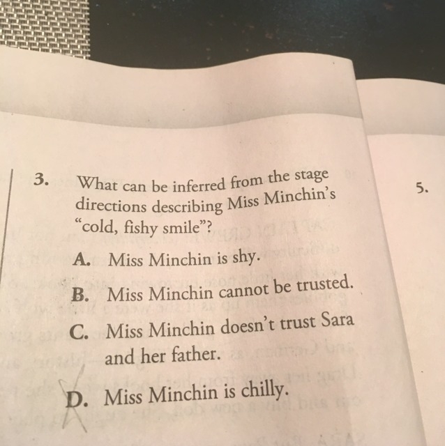 What can be inferred from the stage directions describing Miss Minchin “cold,fishy-example-1