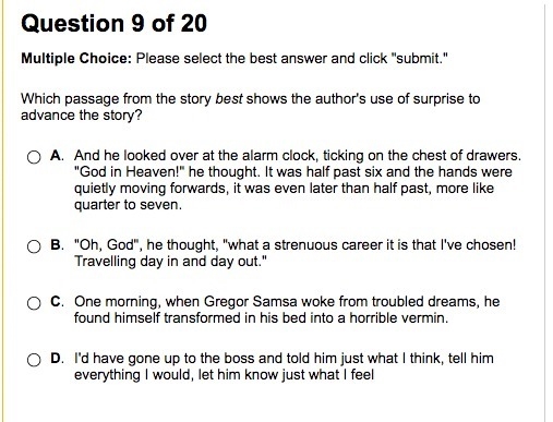 Which passage from the story best shows the author's use of surprise to advance the-example-1