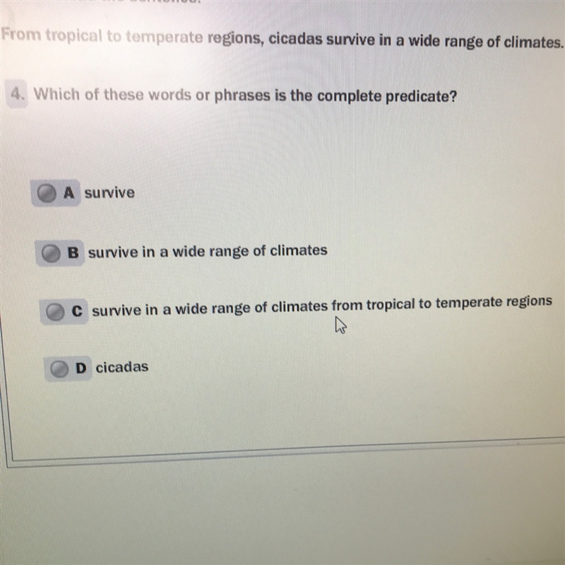 Which of these words or phrases is the complete predicate?-example-1