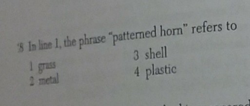 In line in 1 the phrase patterned horn refers to-example-1