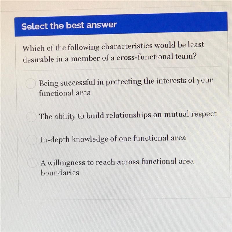 Which of the following characteristics would be least desirable in a member of a cross-example-1