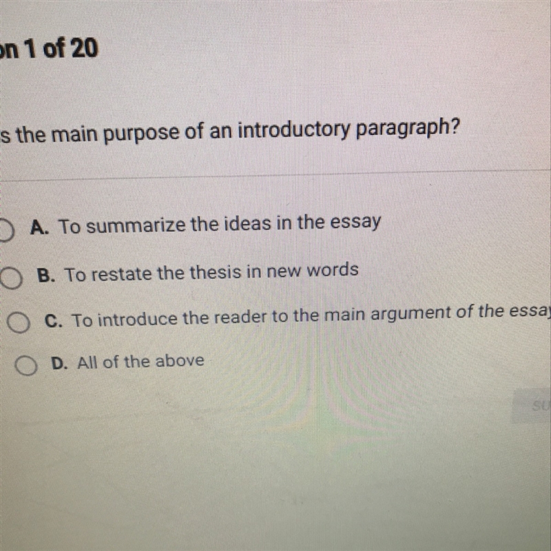 What is the main purpose of an introductory paragraph?-example-1