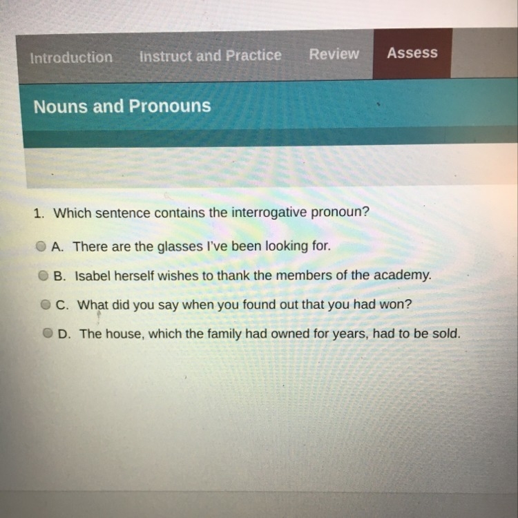 Which sentence contains the interrogative pronoun?-example-1