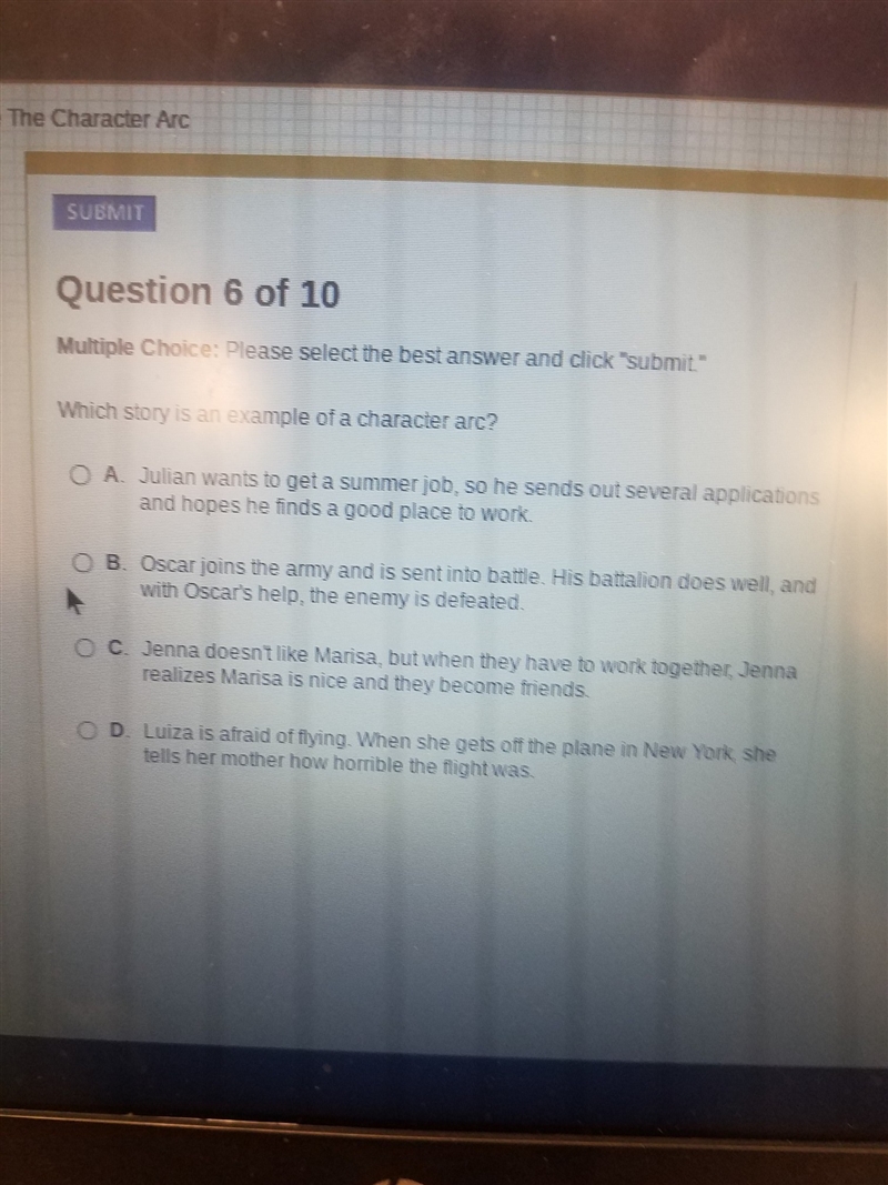 Which story is an example of a character arc? please help-example-1