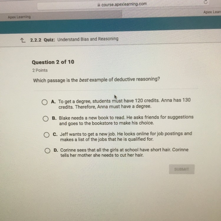 Which passage is the best example of deductive reasoning?-example-1