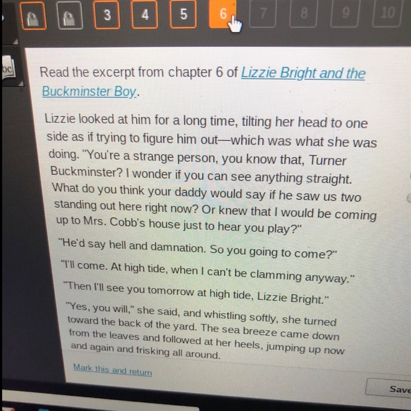 In this excerpt which most reveals Turners excitement about seeing lizzie the following-example-1