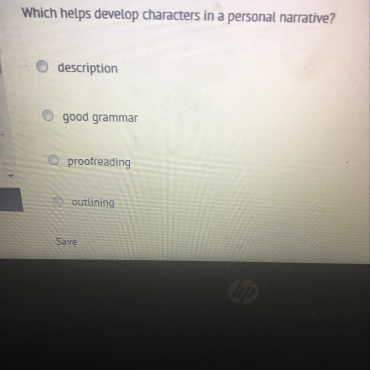 Which helps develop characters in a personal narrative?-example-1